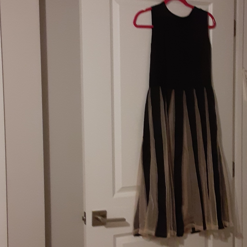 Black dress with cream and black ruffles